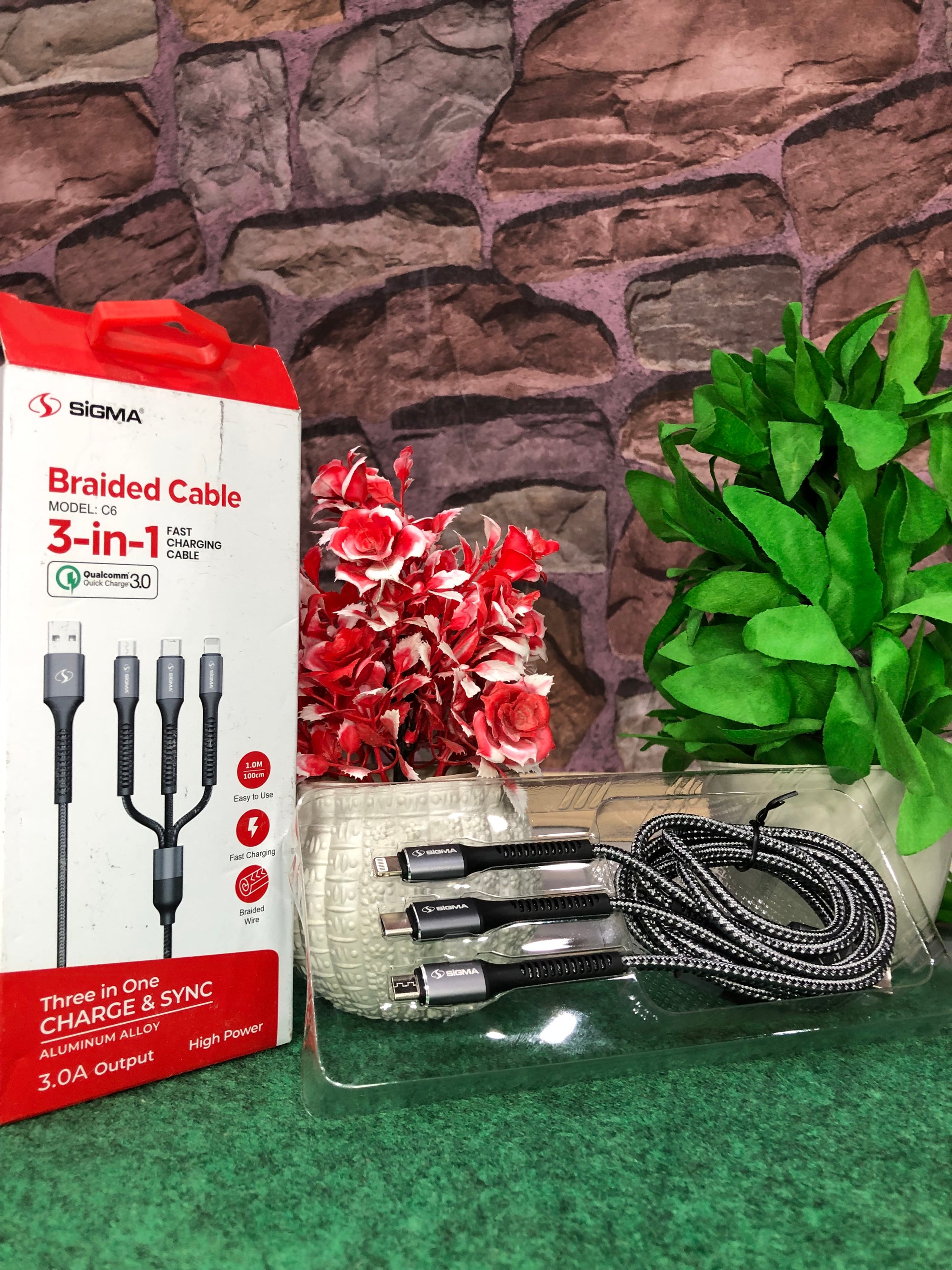 Sigma C6 | 3-in-1 Nylon Braided Fast Charging Cable (3.0A)
